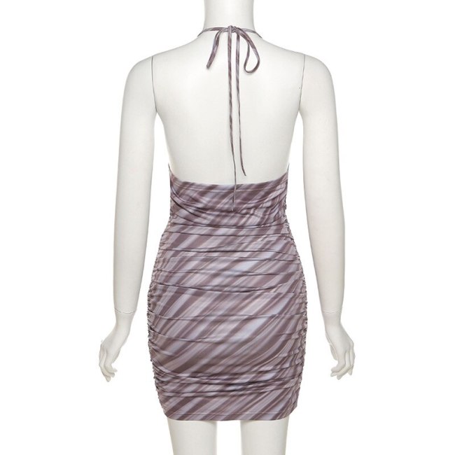 BOOFEENAA Sexy Printed Backless Halter Bodycon Dresses for Women 2021 Summer Mini Dress Clubwear Y2k C71-BF16