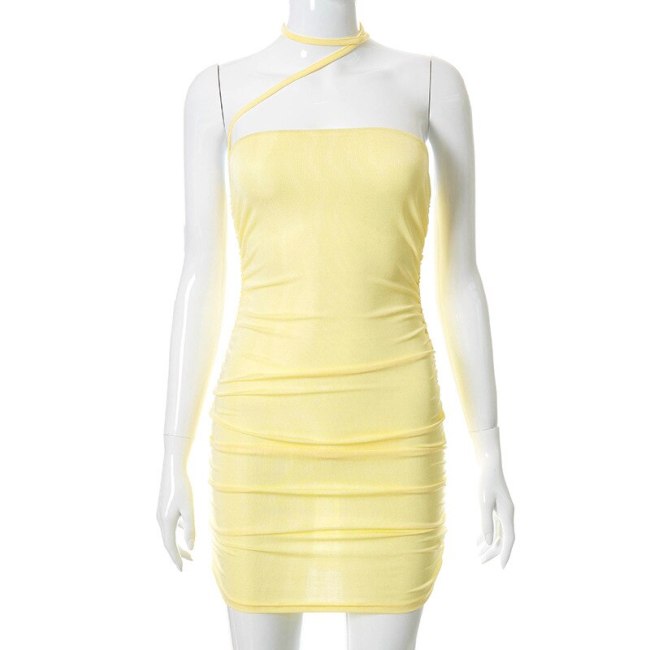 BOOFEENAA Sexy Strapless Bodycon Mini Dresses for Women 2021 Summer Club Outfits Yellow Backless Bandage Dress C85-BZ16