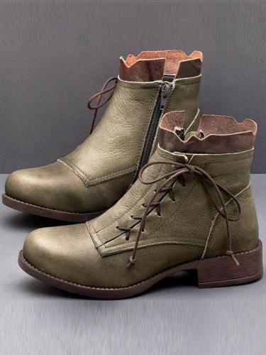 Women's Vintage Lace Up Lace Up Heel Boots