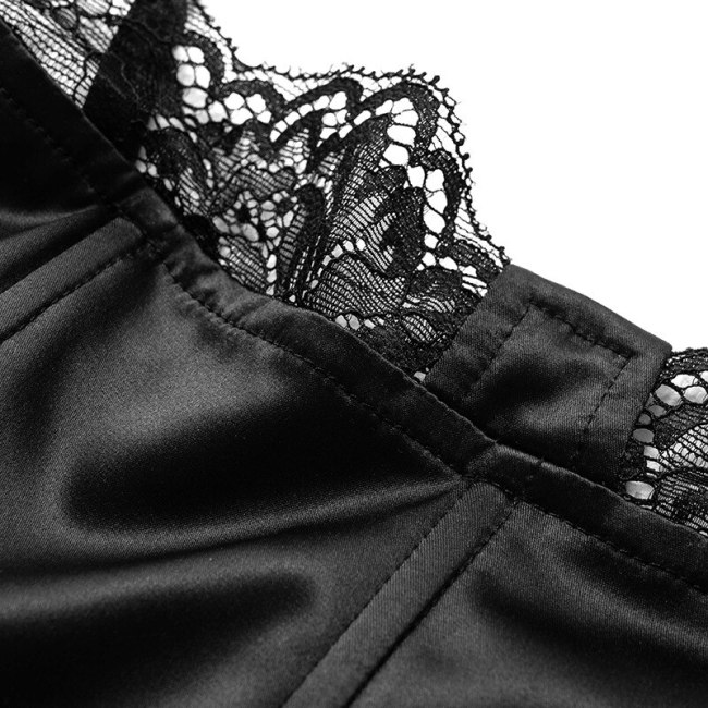 BOOFEENAA Lace Trim Satin Black Busiter Corset Top Sexy Nightclub Clothing for Women Summer 2021 Backless Crop Tank Tops C85BD10
