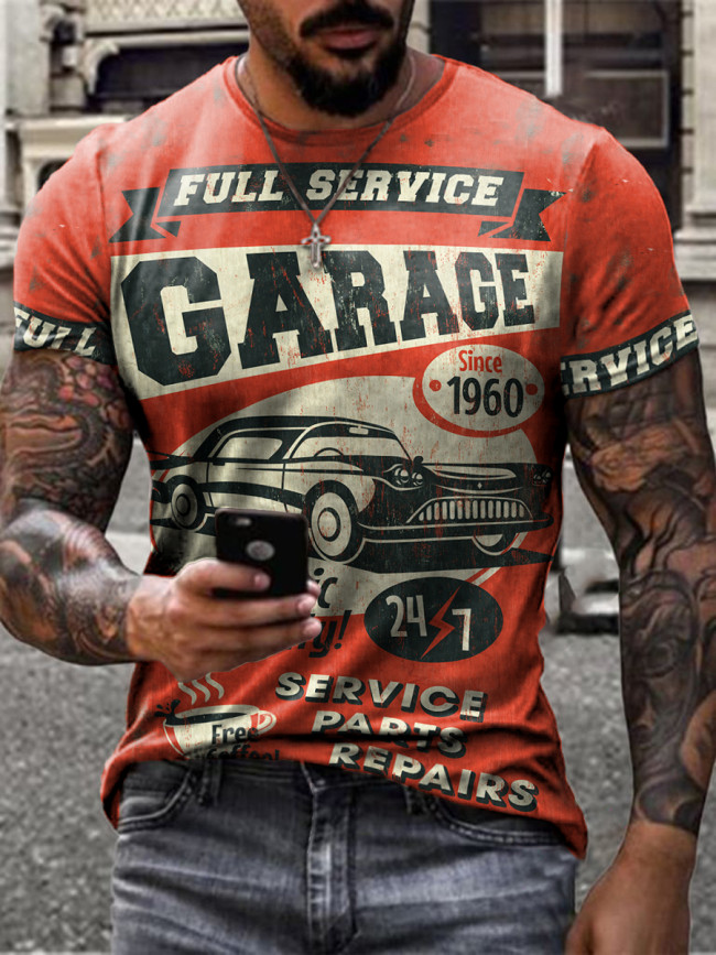 Retro service area car repair print T-shirt