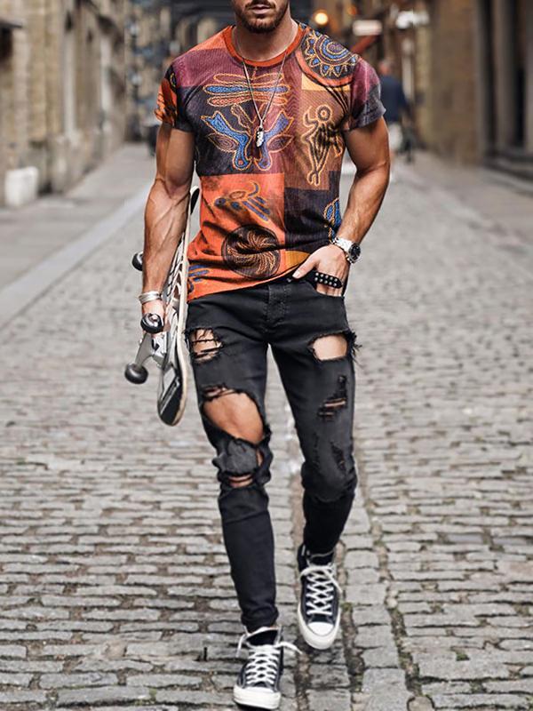 Men's African ethnic 3d digital printing fashion round neck short sleeve T-shirt
