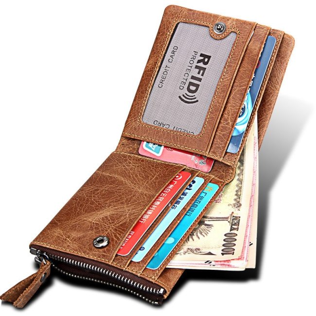 Genuine Leather Men Wallets Clutch Male Vintage Hasp Slim RFID Wallet Short Coin Purse Men Card Holder Clamp for Money bag