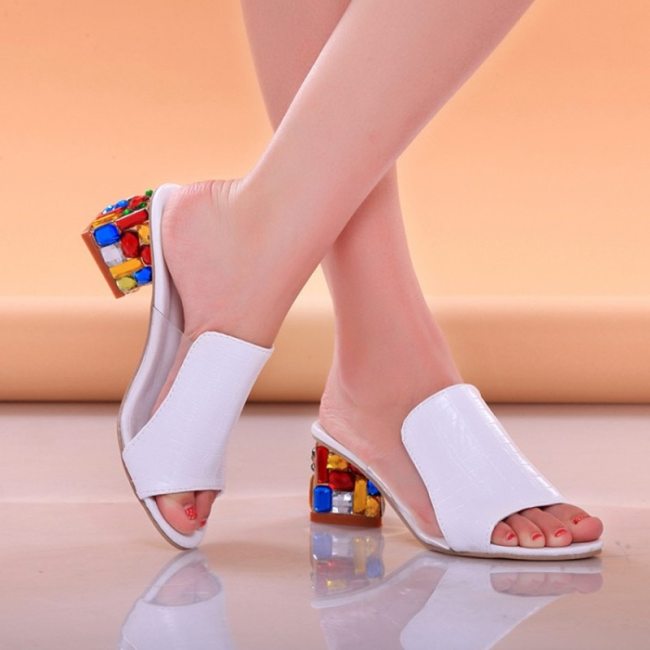 Lucyever Women Fashion Summer Crystal Sandals Rhinestone Heels Open Toe Shoes Woman Colorful Ladies Beach Flip Flops Slides