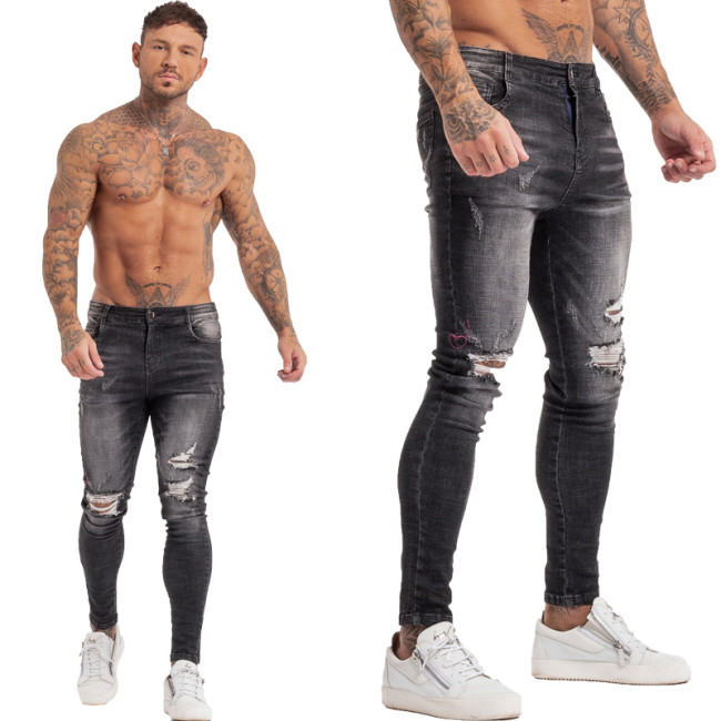 Men Elastic Waist Skinny Jeans Men 2020 Stretch Ripped Pants