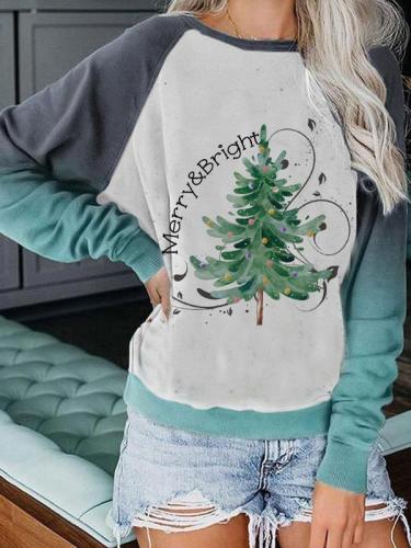 Women's Merry & Bright Christmas Tree Printed Gradient Sweatshirt