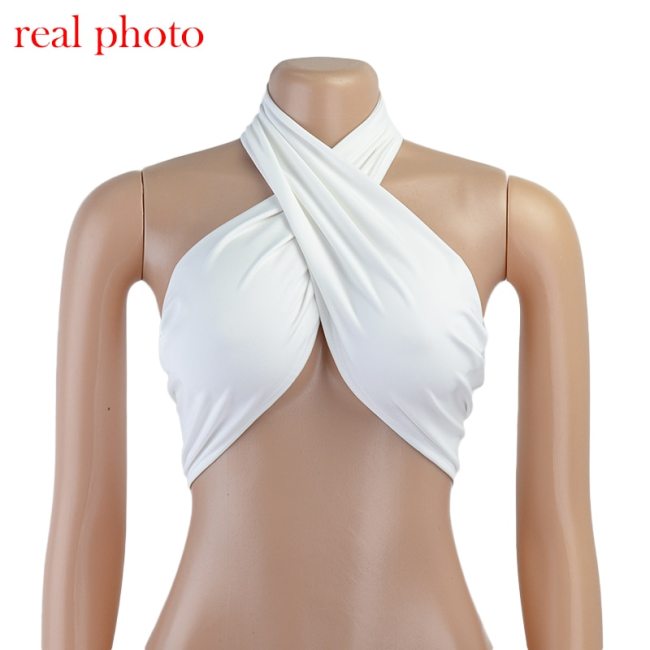 Cryptographic Halter Sexy Strapless Wrap Crop Tops Women Fashion Ruched Tube Top Cropped Feminino Underwear Vest Top Streetwear