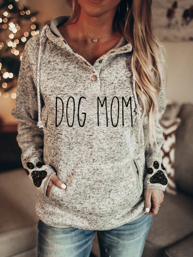 Women's DOG MOM Dog Paw Print Hooded Casual Sweatshirt