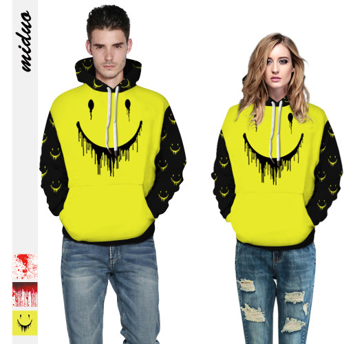 Halloween smiley face digital printing couples long-sleeved hooded sweater