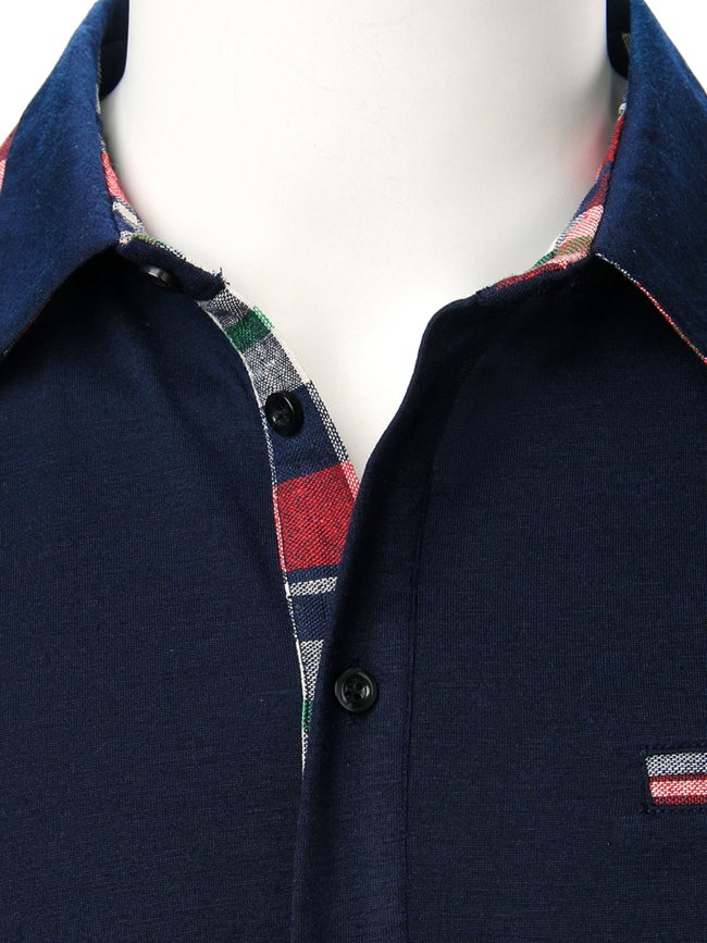 Men's Plaid Trim Button Polo Shirt