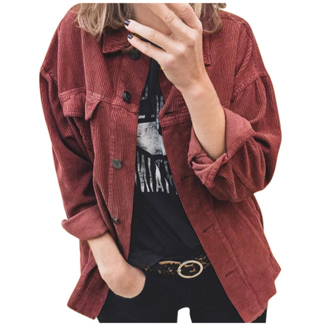 Women's shirt solid color lapel pit strip casual jacket