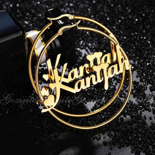 Goxijite Custom Name Big Hoop Earring For Women Stainless Steel Exaggerate Letter Nameplate Circle Earrings Jewelry Gift