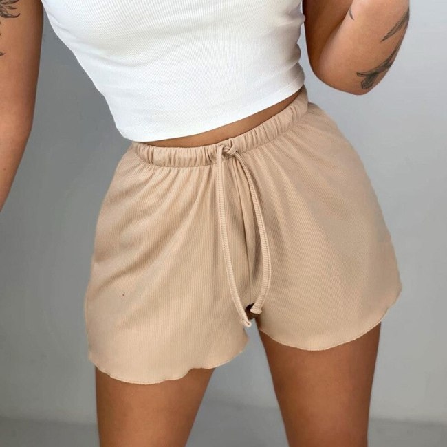 BOOFEENAA Drawstring High Waisted Shorts Women Summer Clothes Fitness Knit Sweat Shorts Work Out Casual Pants Bottoms C68-AG13