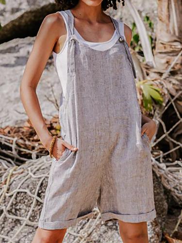 Bowknot Strap Double Pockets Romper Sleeveless Jumpsuit