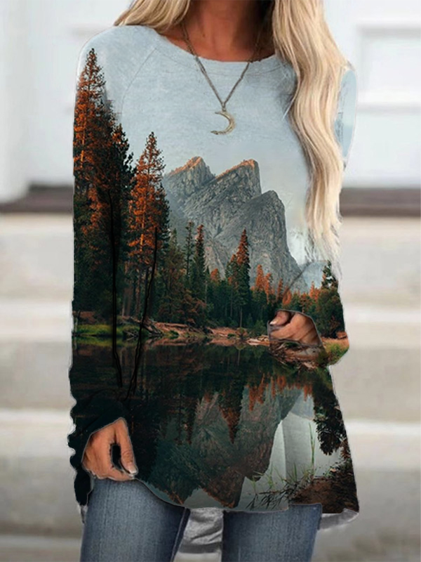 Women's National Park Landscape Print Long Sleeve T-shirt