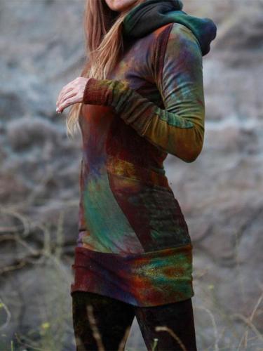 Women's Mosaic Hooded Slim Mid-length Sweater