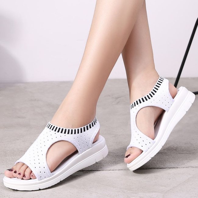 Women Sandals 2019 New Female Shoes Woman Summer Wedge Comfortable Sandals Ladies Knitting Slip-on Flat Sandals Women Sandalias
