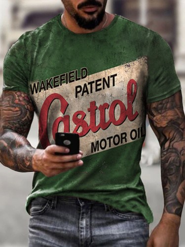 Mens retro Moto Tin Logo Printed T-shirt