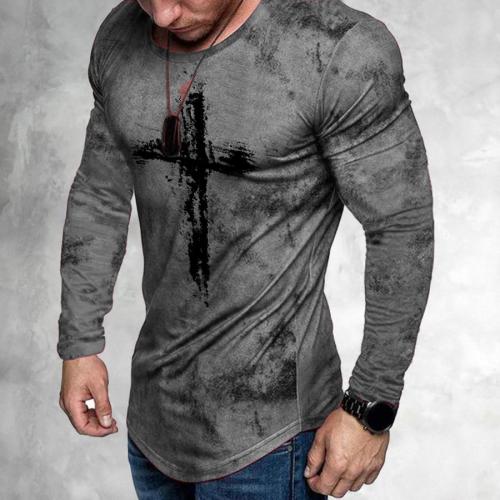 Fashion casual tight-fitting Christian printed long-sleeved T-shirt