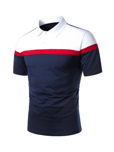 Men's Casual Color Block Polo Shirt