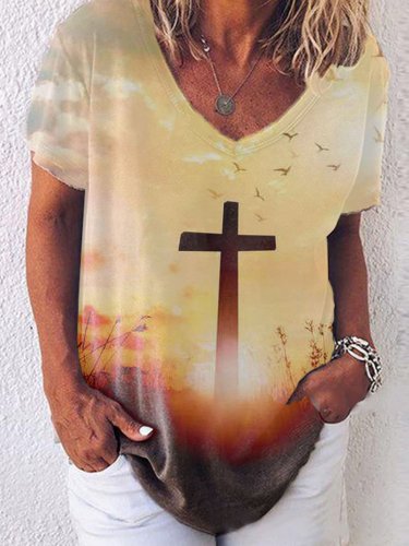 Women's Jesus Cross Print T-shirt
