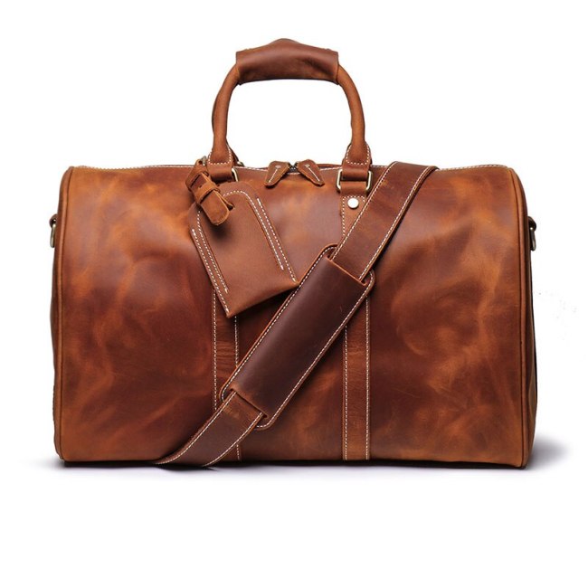 Genuine Leather Travel Bag Leather Handbag Weekender Duffle Bag Crazy Horse Leather Male Handbag Unique Design Laptop Bag