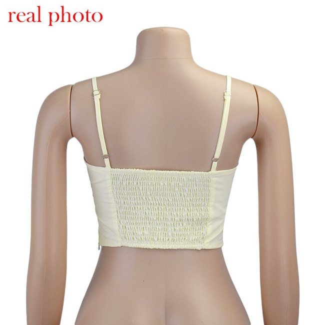 Cryptographic Yellow Satin Lace Crop Top Sexy Sleeveless Cami Backless Cute Y2K Female Top Vest Cropped Tops Clothes