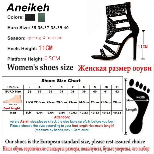 Aneikeh Women Fashion Open Toe Rhinestone Design High Heel Sandals Crystal Ankle Wrap Glitter Diamond Gladiator Black Size 35-42