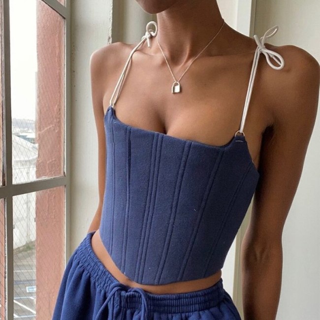 BOOFEENAA Sexy Vintage Corset Bustier Tops To Wear Out Women 2020 Y2k Camisole Solid Spaghetti Strap Crop Tank Top C87-BZ11