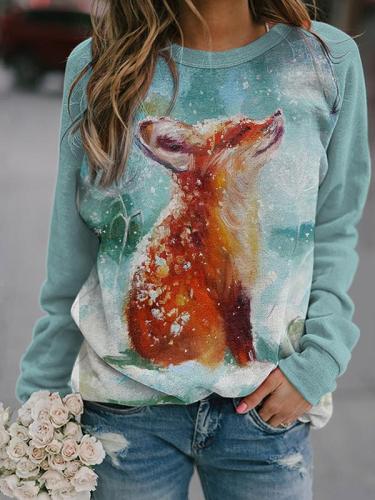 Ladies casual snow fox print sweatshirt