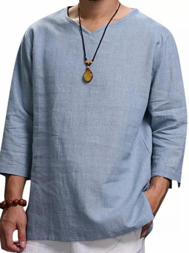 Men's Solid Cotton and Linen Tee