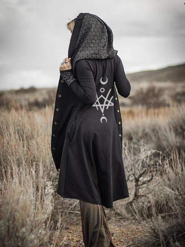 Women's Retro Rune Print Hooded Coat