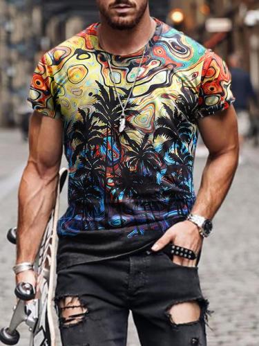 Men's 3d digital printing retro pattern tropical plant short sleeve T-shirt