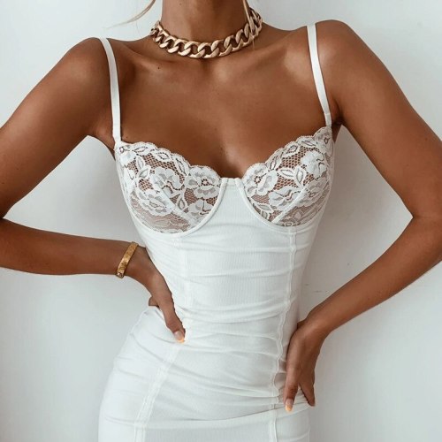 BOOFEENAA Sexy Lace White Dress Birthday Outfits for Women Party Club Wear Backless Bodycon Mini Dresses Summer 2021 C76-BG17