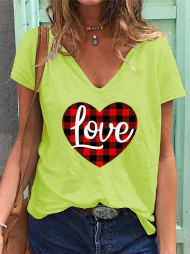 Women's Valentine's Day Love Print Short Sleeve T-shirt