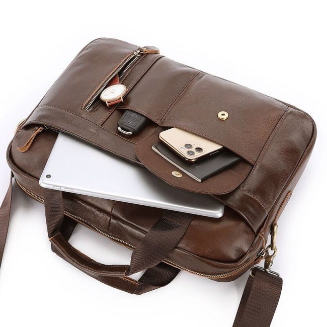Men Leather Bags Leather Shoulder Bag for Male Soft Leather Laptop Briefcase Messenger/Crossbody Bag Casual Men Handbag