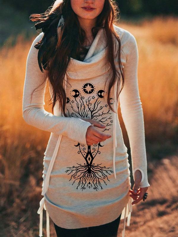 Women's tribal star tree print long hoodie