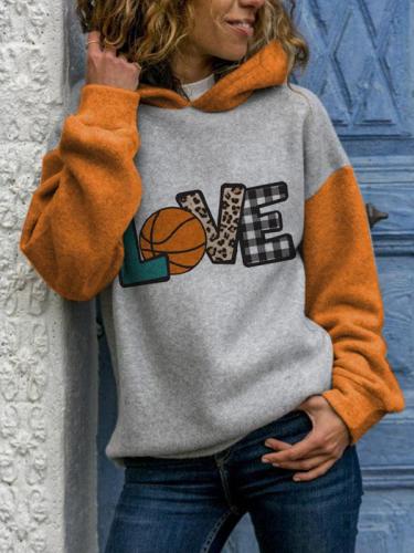 Women basketball love print stitching hoodie