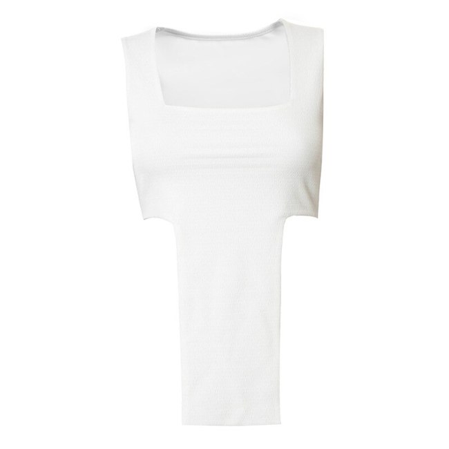 BOOFEENAA Sexy Square Collar Asymmetrical Tank Tops Womens Summer Shirts White Streetwear Fashion Crop Top 2021 C85-BZ11