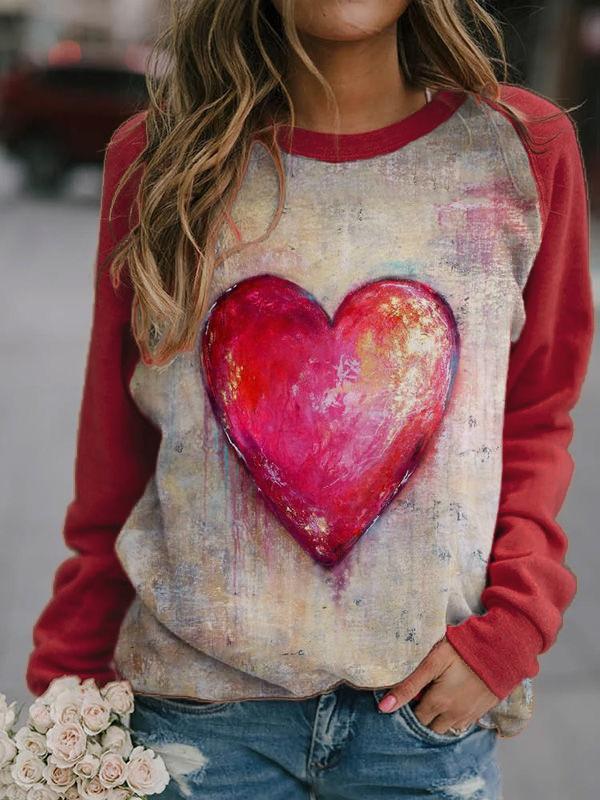 Heart Painting Contrast Color Pullover