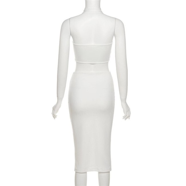 BOOFEENAA Sexy White Bodycon Dresses for Women 2021 Party Club Outfits Chic Cut Out Halter Backless Midi Dress C83-BZ17