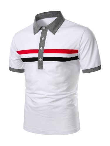 Men's Three Tone Contrast Stripe Polo Shirt