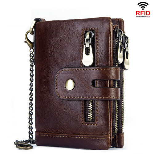 100% Genuine Leather Men Wallet Coin Purse Small Mini Card Holder Chain PORTFOLIO Portomonee Male Walet Pocket