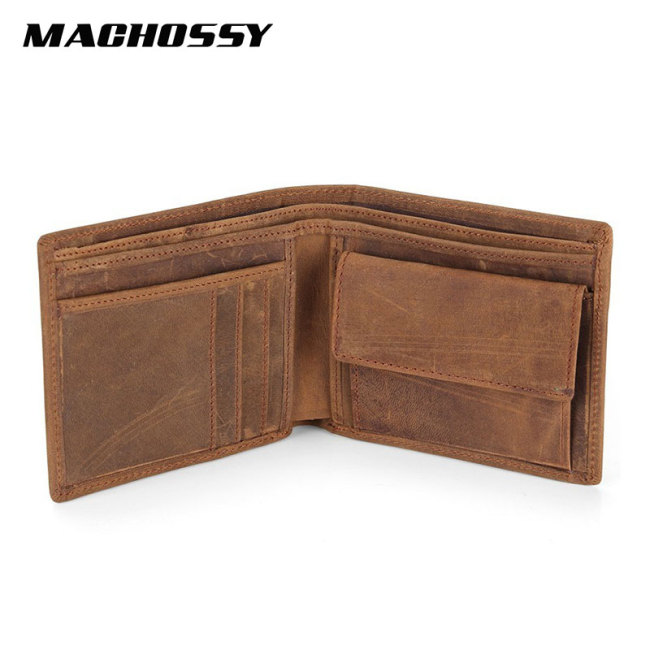 Vintage Genuine Leather Mens Wallets Crazy Horse Leather Men Wallet Coin Pocket and Card Holder High Quality Purses for Male