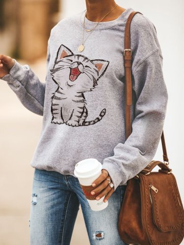 Women's Cute Cat Print Casual Sweatshirt