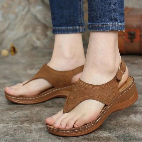 MCCKLE Women's Sandals Ladies Clip Toe Wedges Thong Shoes 2021 Fashion Embroidery Platform Buckle Casual Female Beach Shoes