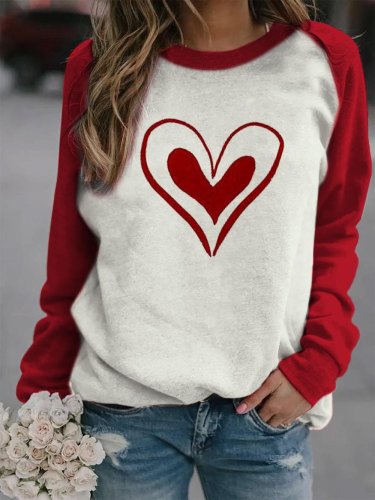 Women's Valentine's Day Peach Heart Printed Casual Sweatshirt