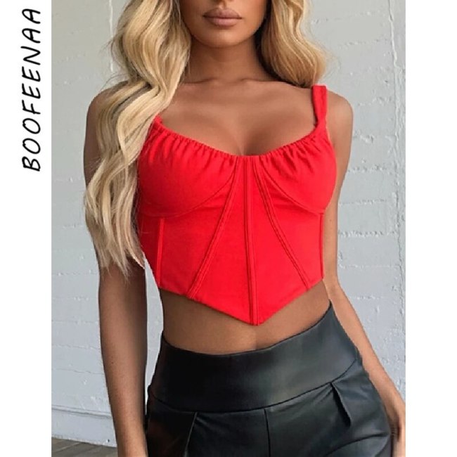 BOOFEENAA Sexy Backless Crop Top Red Black Spring Summer 2021 Fashion Corsets for Women T Shirt Bra Bustier Tank Tops C68-BE12