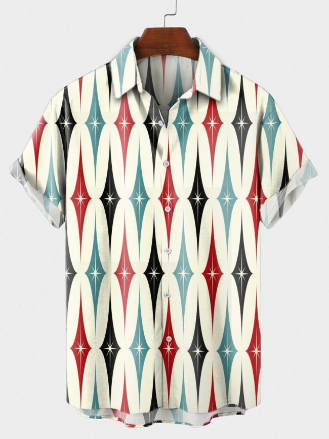 Shibely Men's casual geometric short sleeve shirt