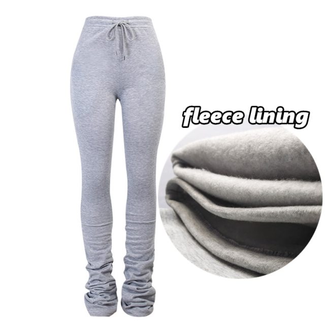 BOOFEENAA Fleece Warm Thick Stacked Sweatpants Wholesale Streetwear Woman Drawstring Flare Pants 2020 Trend Y2k Joggers C85-CG41